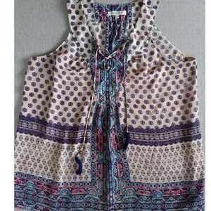 Rose & Olive Women's‎ XL Floral V-Neck Sleeveless Multi-Color Top Blouse